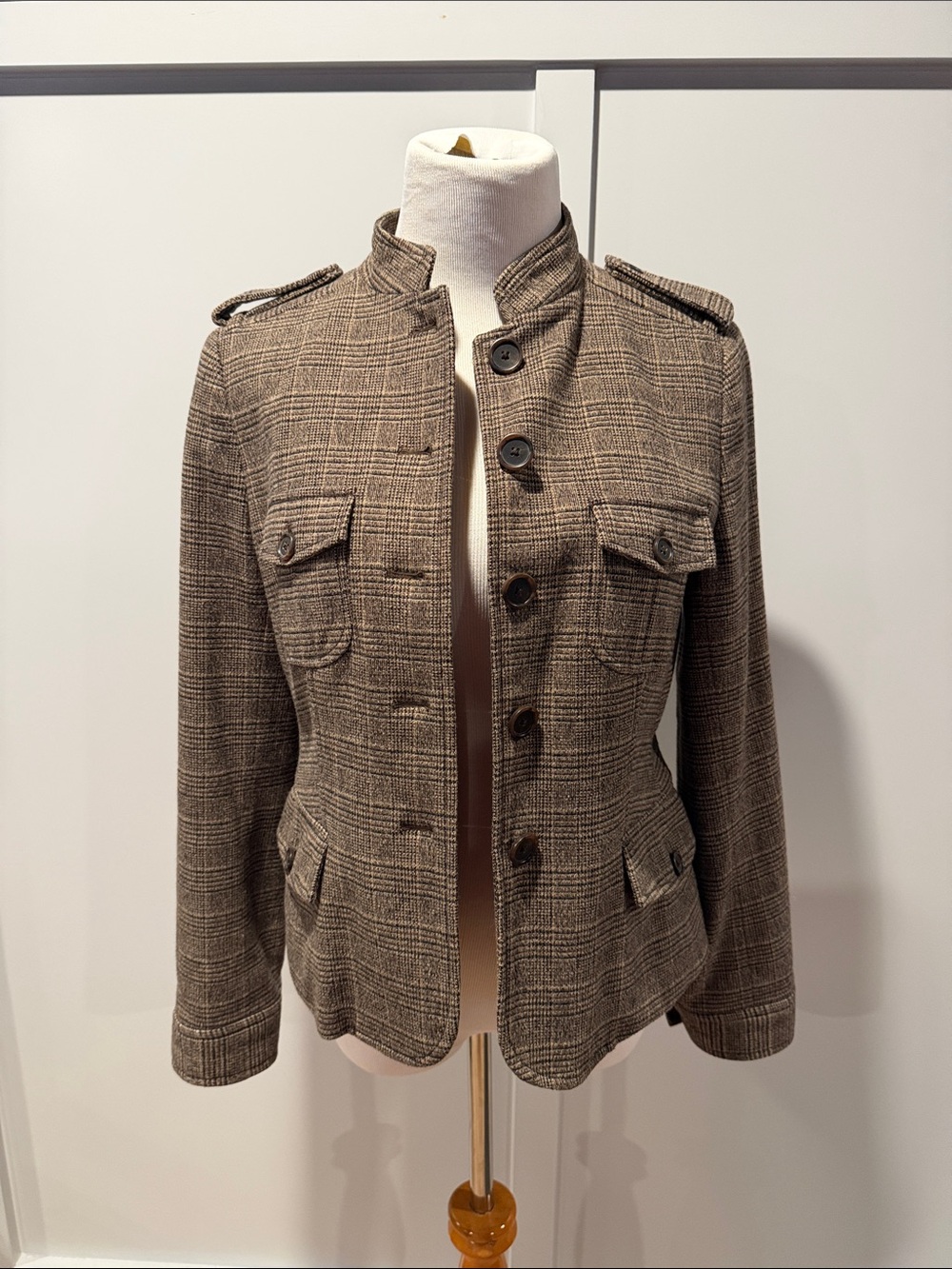 Banana Republic Brown Plaid Military-Style Blazer